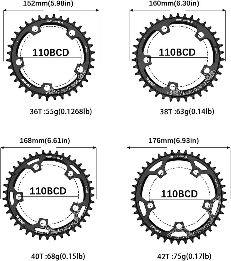 DECKAS Round Chainring 110BCD 36T 38T 40T 42T 44T 46T 48T 50T 52T Narrow Wide Chainring for 7 to 12 Speed Chains - Image 2